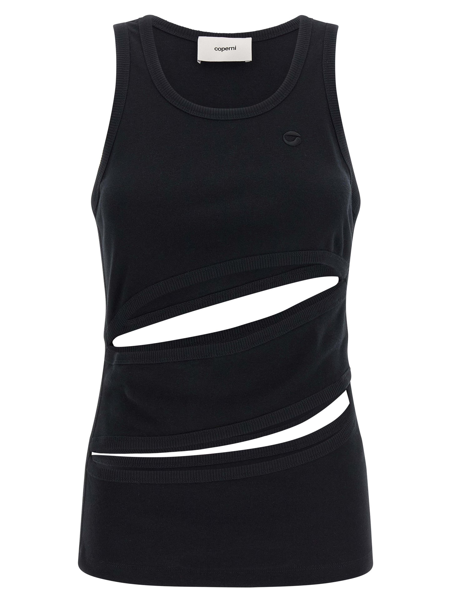 Tank Top by Coperni for women in organic cotton black showcases a sumptuous silhouette, artfully detailed with a sumptuous round neckline and sleeveless for a truly sumptuous finish.