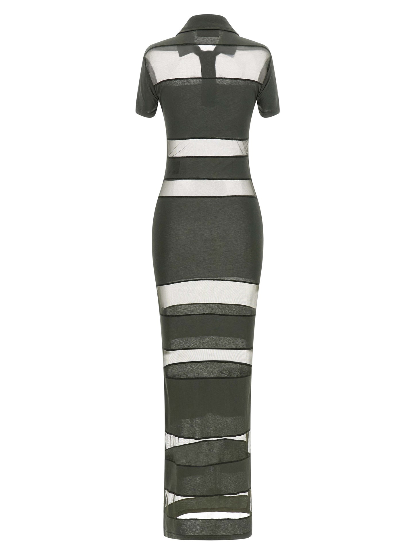 Dress by Coperni for women in stretch polyamide cotton bicolour, green, transparent & striped features an eye catching silhouette with a sophisticated split neckline, elegant , and a refined short long for a eye catching aesthetic.