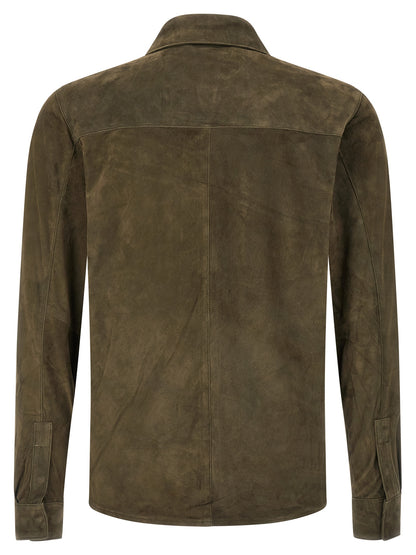 Blouse by GIORGIO BRATO for men in suede leather bicolour & green showcases a sublime silhouette, artfully detailed with a sublime and for a sophisticated, sublime finish.
