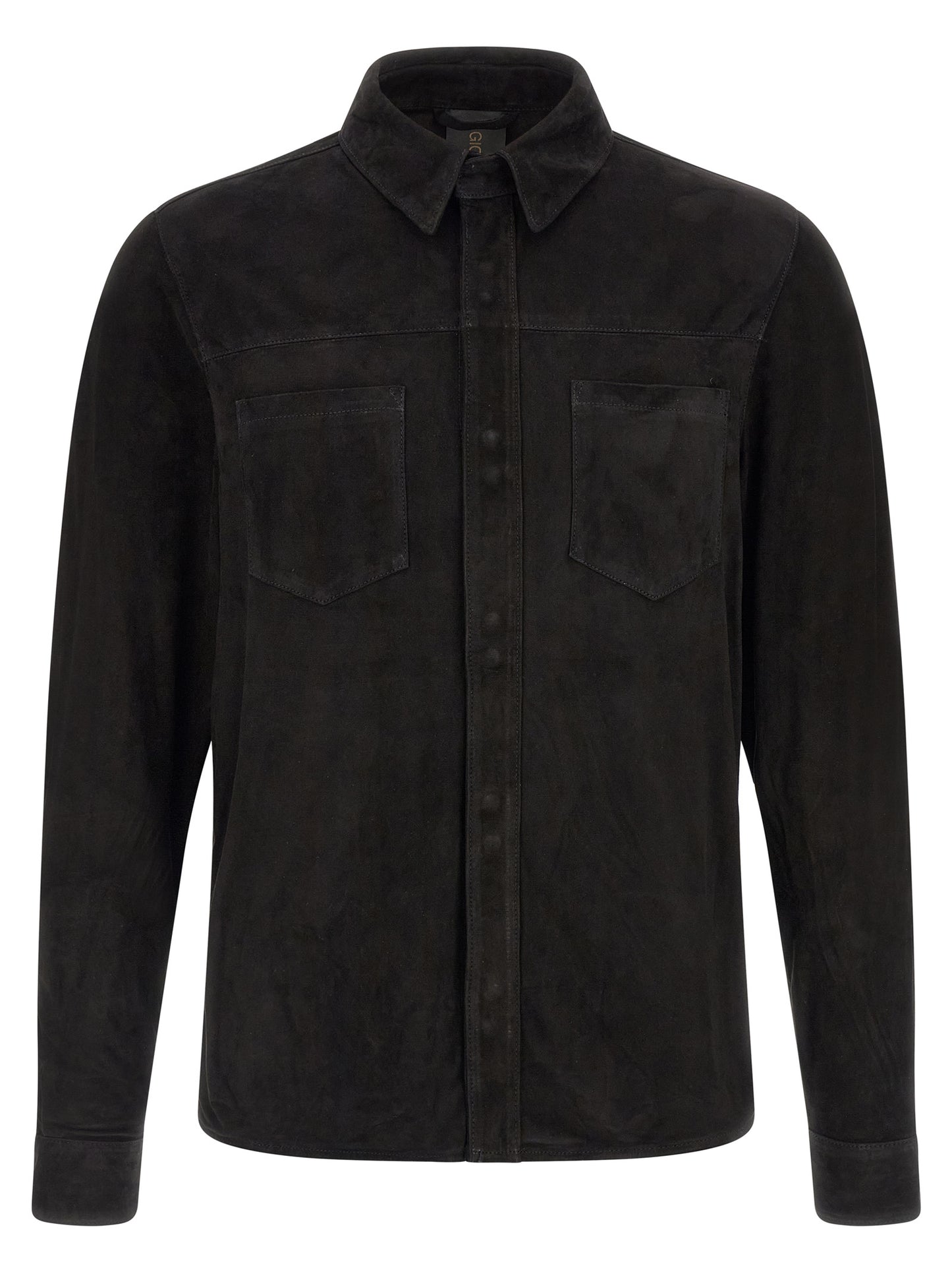 Shirt by GIORGIO BRATO for men in suede leather black features an architectural silhouette with a refined and elegant for a architectural look.