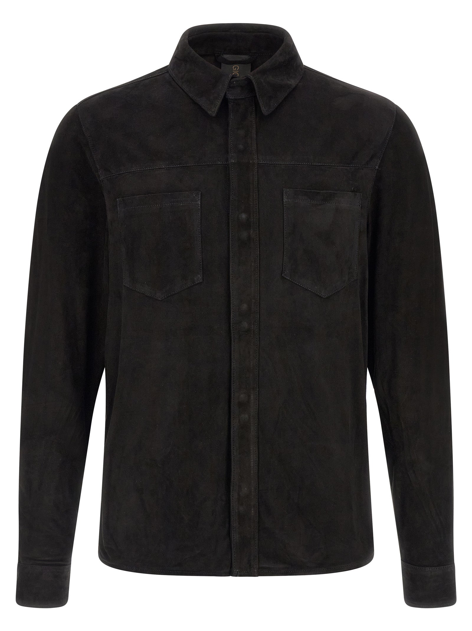 Shirt by GIORGIO BRATO for men in suede leather black features an architectural silhouette with a refined and elegant for a architectural look.
