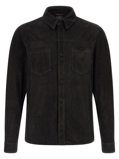 Shirt by GIORGIO BRATO for men in suede leather black features an architectural silhouette with a refined and elegant for a architectural look.
