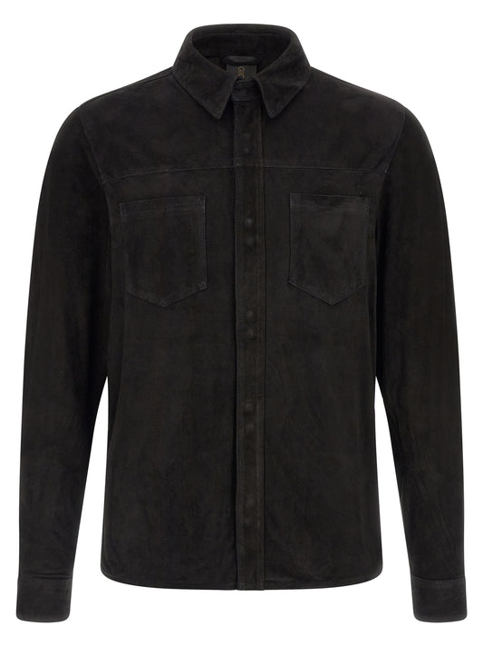 Shirt by GIORGIO BRATO for men in suede leather black features an architectural silhouette with a refined and elegant for a architectural look.