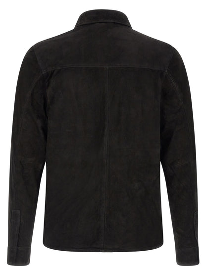 Shirt by GIORGIO BRATO for men in suede leather black showcases a sublime silhouette, artfully detailed with a sublime and for a sophisticated, sublime finish.