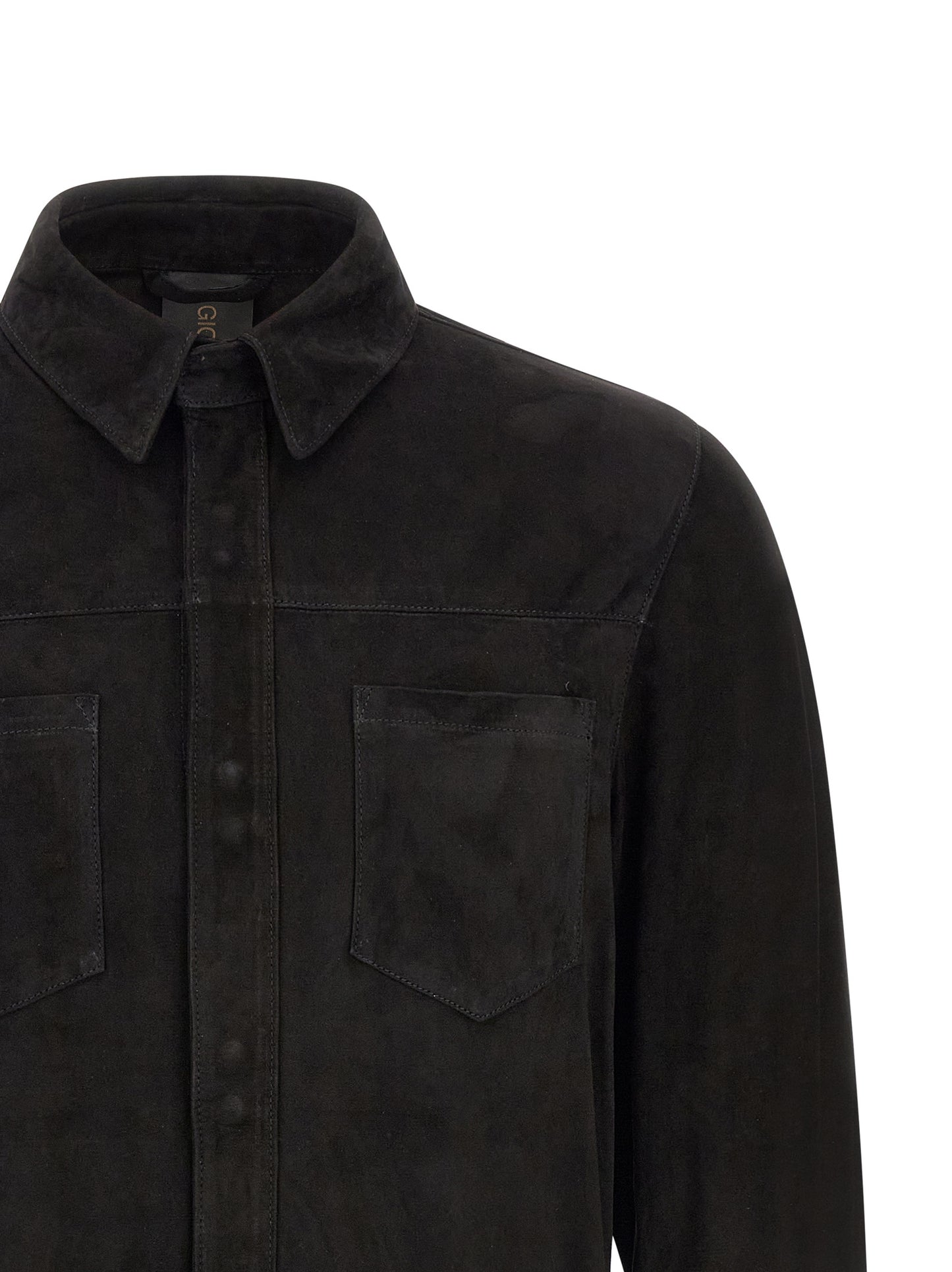 Shirt by GIORGIO BRATO for men in suede leather black, featuring a nuanced and nuanced for a sophisticated finish.