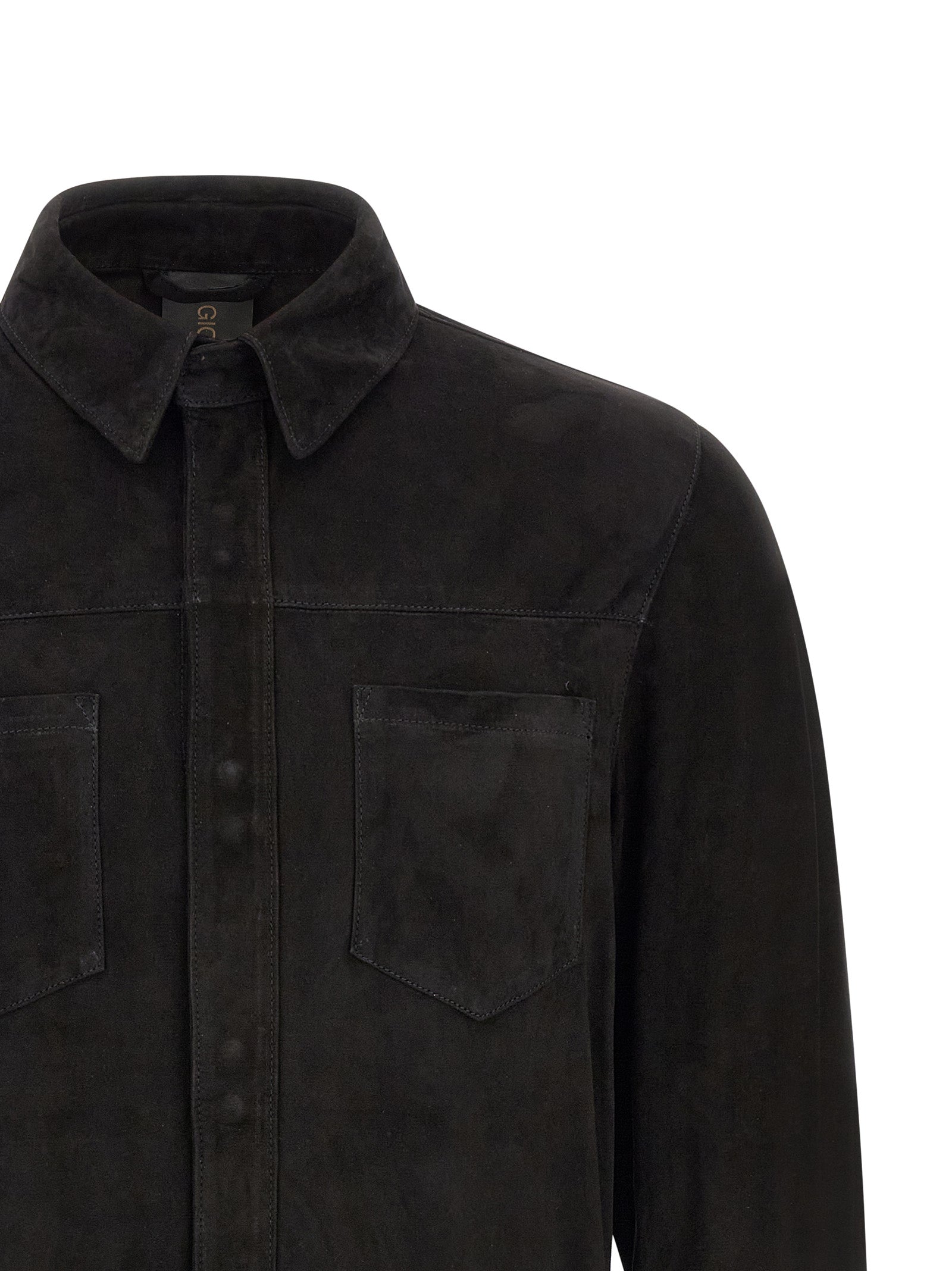 Shirt by GIORGIO BRATO for men in suede leather black, featuring a nuanced and nuanced for a sophisticated finish.