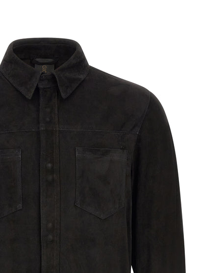 Shirt by GIORGIO BRATO for men in suede leather black, featuring a nuanced and nuanced for a sophisticated finish.