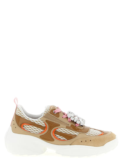 Athletic Sneakers by Roger Vivier for women in nappa & patent calfskin leather beige features an timeless silhouette from the Viv Women's Athletic Nappa & Patent Calfskin Leather Sneakers collection, showcasing a timeless athletic style for a timeless look.