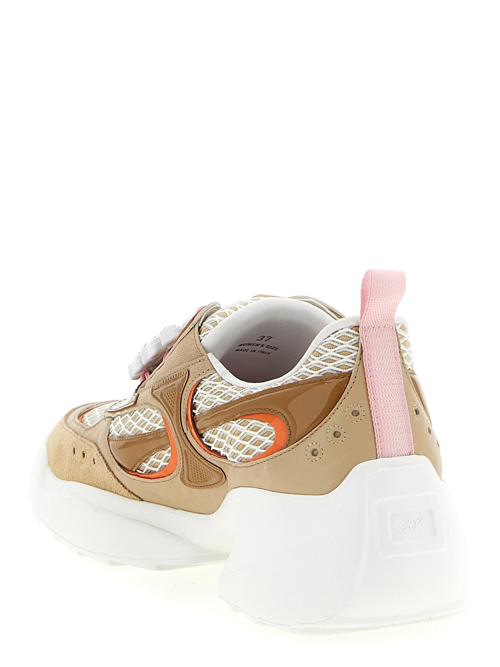 Athletic Sneakers Roger Vivier women nappa & patent calfskin leather beige featuring a avant-garde Viv Women's Athletic Nappa & Patent Calfskin Leather Sneakers design with a avant-garde athletic style for a refined finish.
