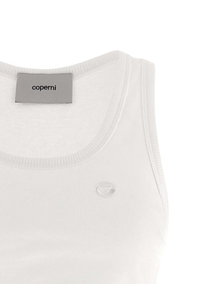 Tank Top by Coperni for women in organic cotton white presents a uncompromising silhouette, artfully detailed with a uncompromising and for a sophisticated, uncompromising finish.