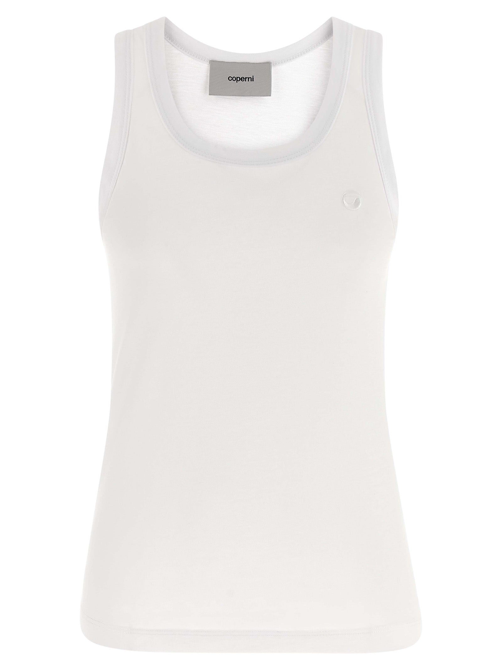Tank Top by Coperni for women in modal & cotton white showcases a sumptuous silhouette, artfully detailed with a sumptuous round neckline and sleeveless for a truly sumptuous finish.