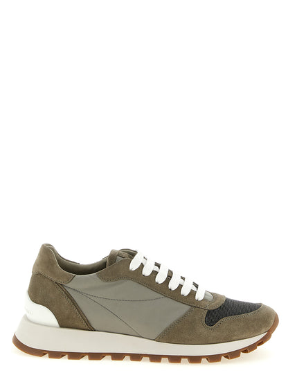 Athletic Sneakers by Brunello Cucinelli for women in tu polyamide polyester suede leather bicolour & green features an effortless chic silhouette, showcasing the signature athletic style of the Women's Athletic TU Polyamide Polyester Suede Leather Sneakers collection with a truly effortless chic finish.