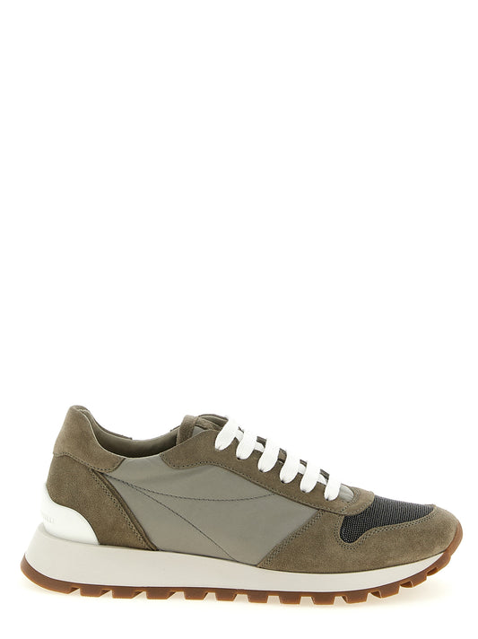 Athletic Sneakers by Brunello Cucinelli for women in tu polyamide polyester suede leather bicolour & green features an effortless chic silhouette, showcasing the signature athletic style of the Women's Athletic TU Polyamide Polyester Suede Leather Sneakers collection with a truly effortless chic finish.
