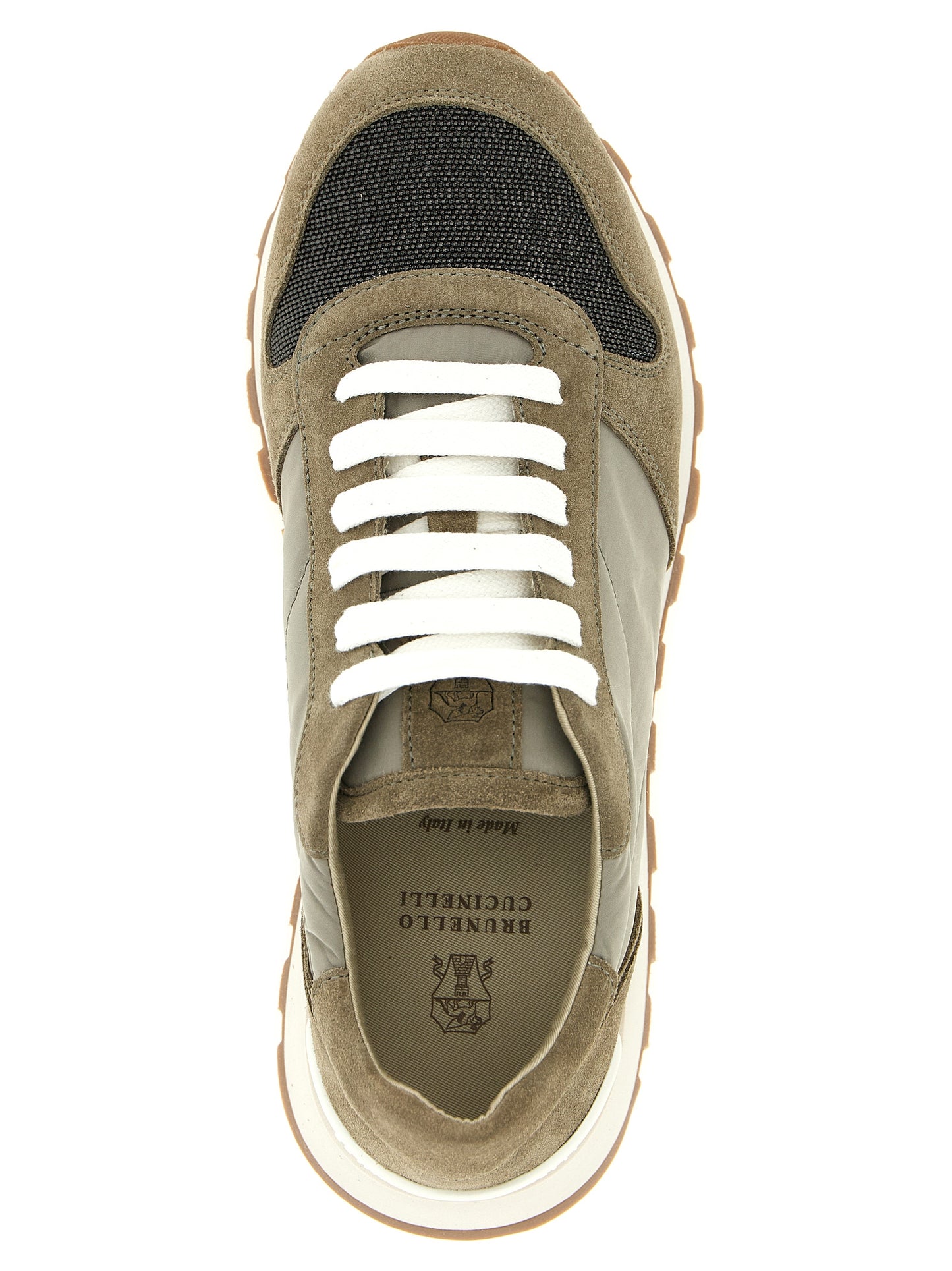 Athletic Sneakers by Brunello Cucinelli for women in tu polyamide polyester suede leather bicolour & green showcases an impeccable silhouette, defined by an impeccable athletic style design that perfectly captures the essence of the Women's Athletic TU Polyamide Polyester Suede Leather Sneakers.