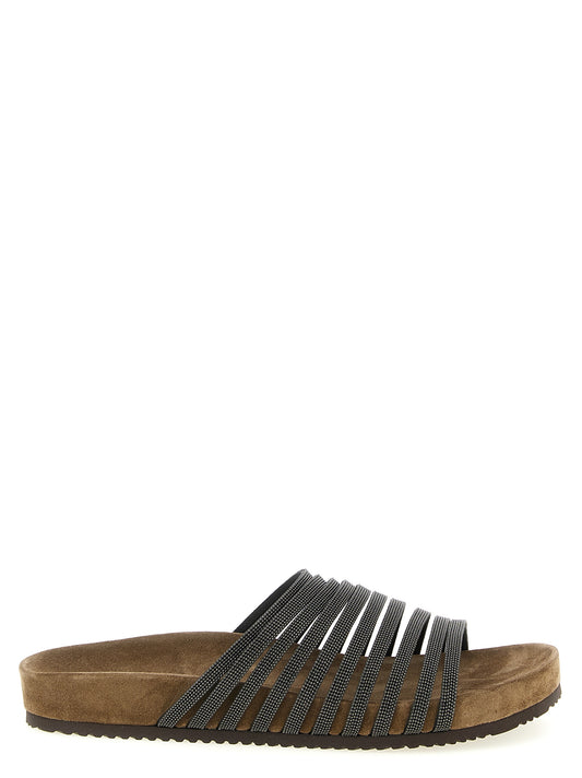 Sliders Flat Shoes by Brunello Cucinelli for women in tu & suede lamb leather black showcases a enchanting silhouette as part of the Monile Women's TU & Suede Lamb Leather Sliders Flat Shoes collection, defined by a enchanting and for a enchanting look.