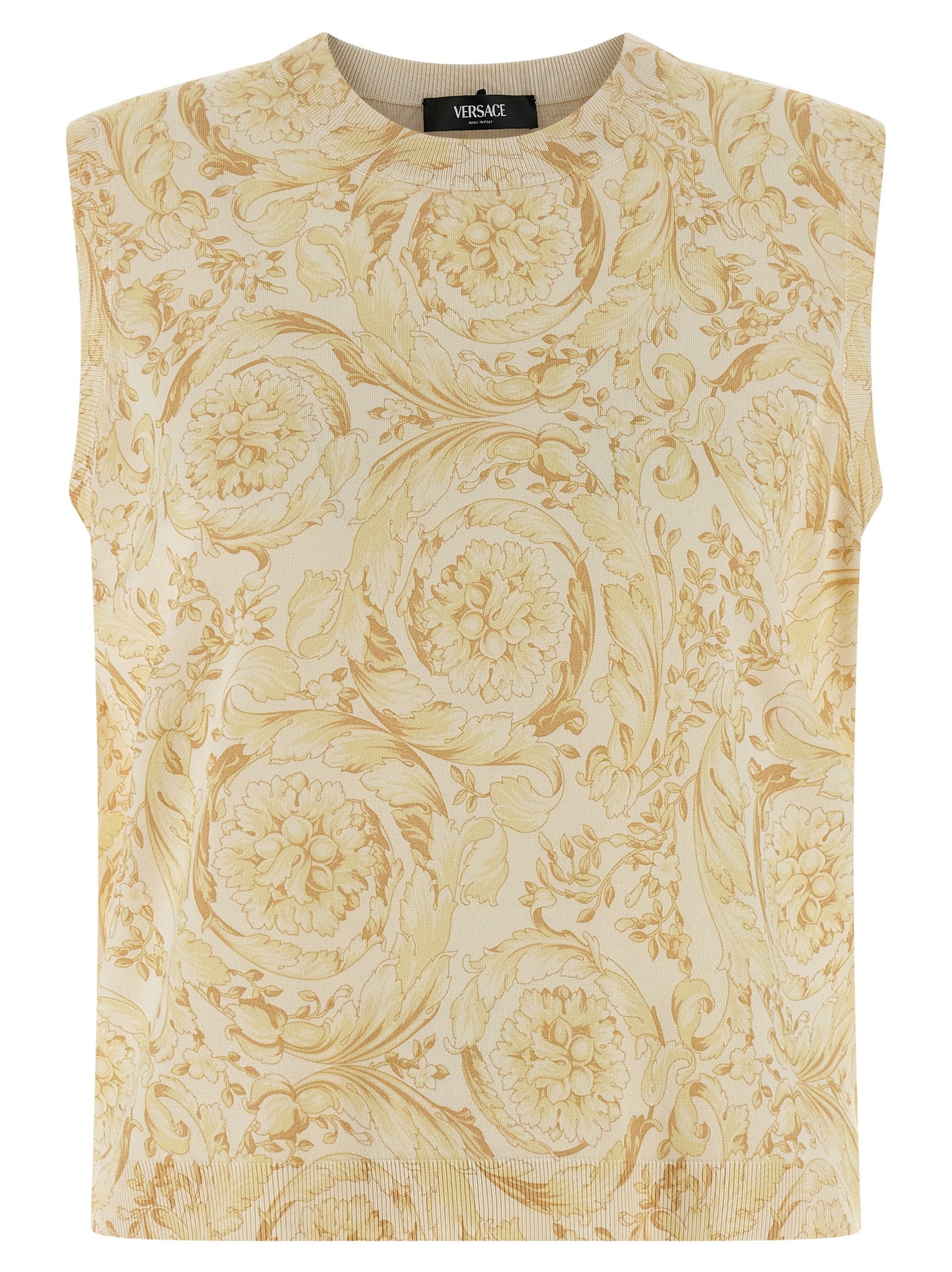 Vest by Versace for women in silk bicolour, yellow, patterned & print features a chic silhouette, expertly detailed with a refined and premium for a truly chic look.