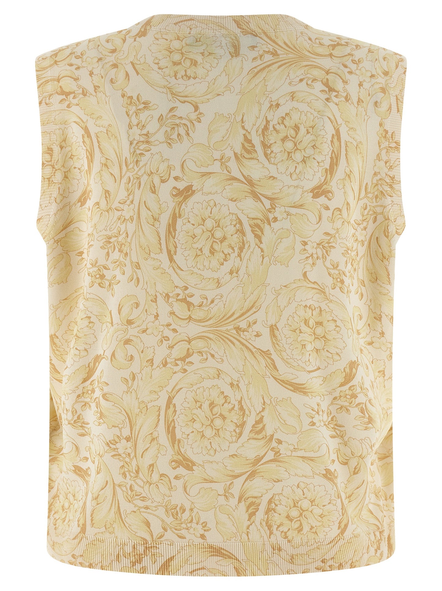 Vest by Versace for women in silk bicolour, yellow, patterned & print features a enviable silhouette, elegantly detailed with a enviable and functional for a enviable finish.