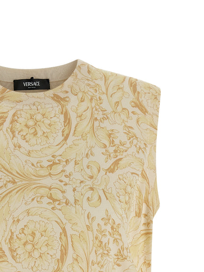 Vest by Versace for women in silk bicolour, yellow, patterned & print showcases a dynamic silhouette, perfectly balancing with a dynamic for a sophisticated, high-fashion look.