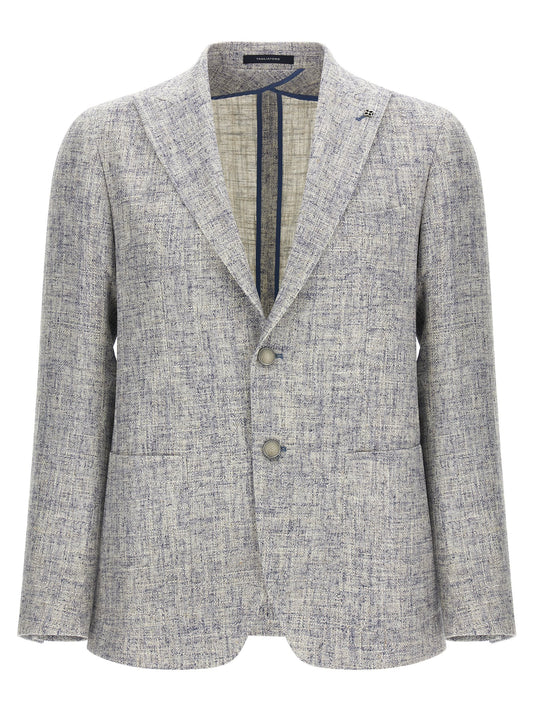 Blazer by Tagliatore for men in linen cotton & viscose blue features an crisp silhouette with sophisticated and a crisp single-breasted neckline for a truly crisp finish.