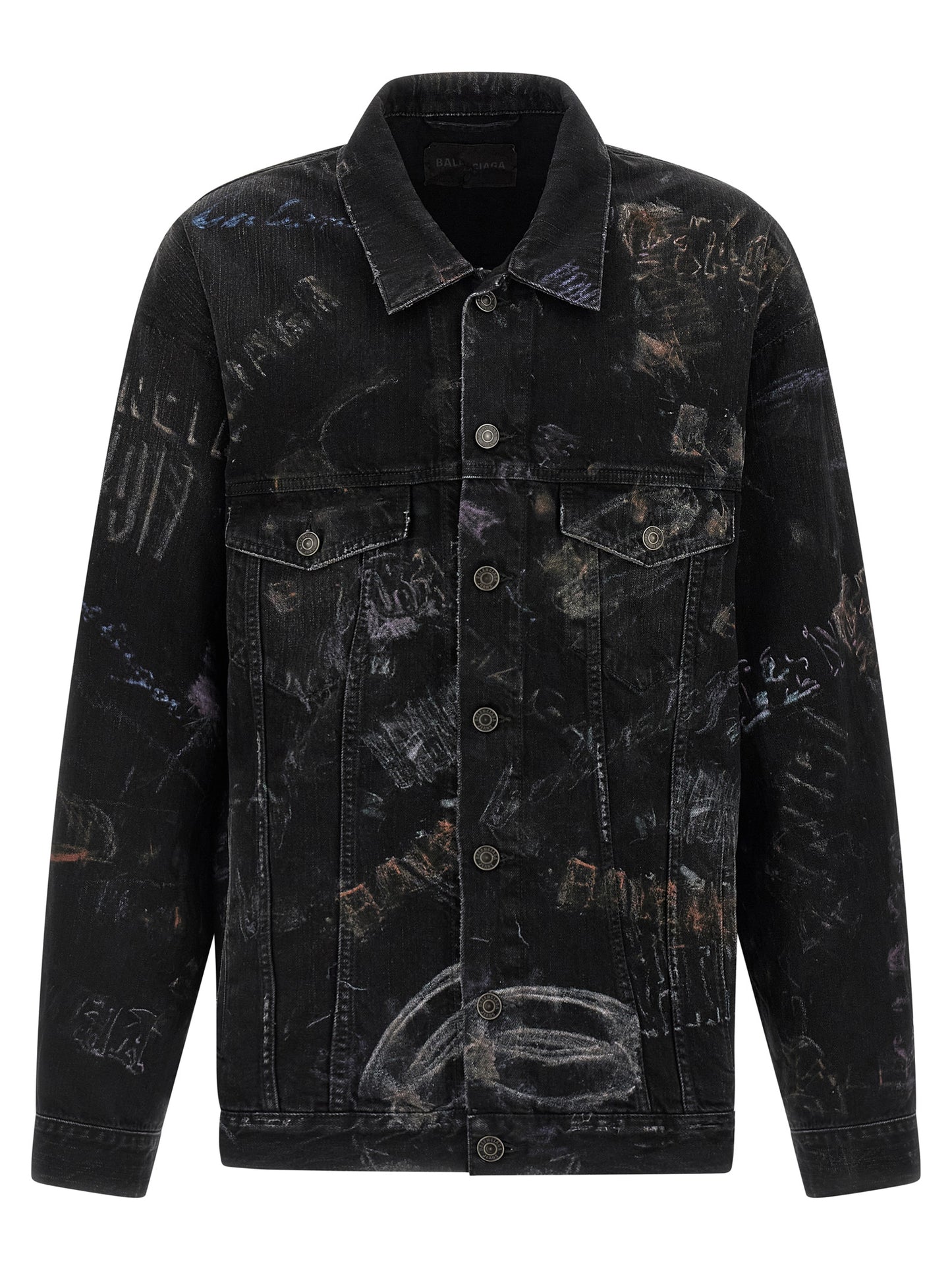 Trucker Jacket by Balenciaga for men in denim cotton black features an contemporary silhouette, showcasing a sophisticated shirt-collar neckline and contemporary pockets for a truly refined look.