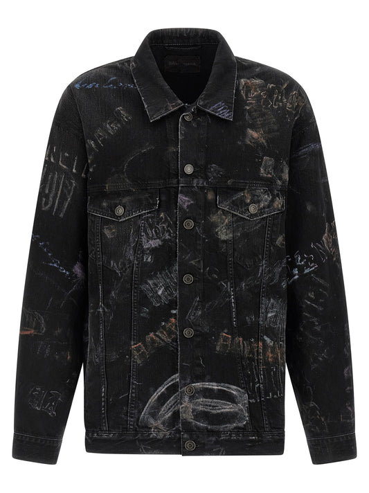 Trucker Jacket by Balenciaga for men in denim cotton black features an contemporary silhouette, showcasing a sophisticated shirt-collar neckline and contemporary pockets for a truly refined look.