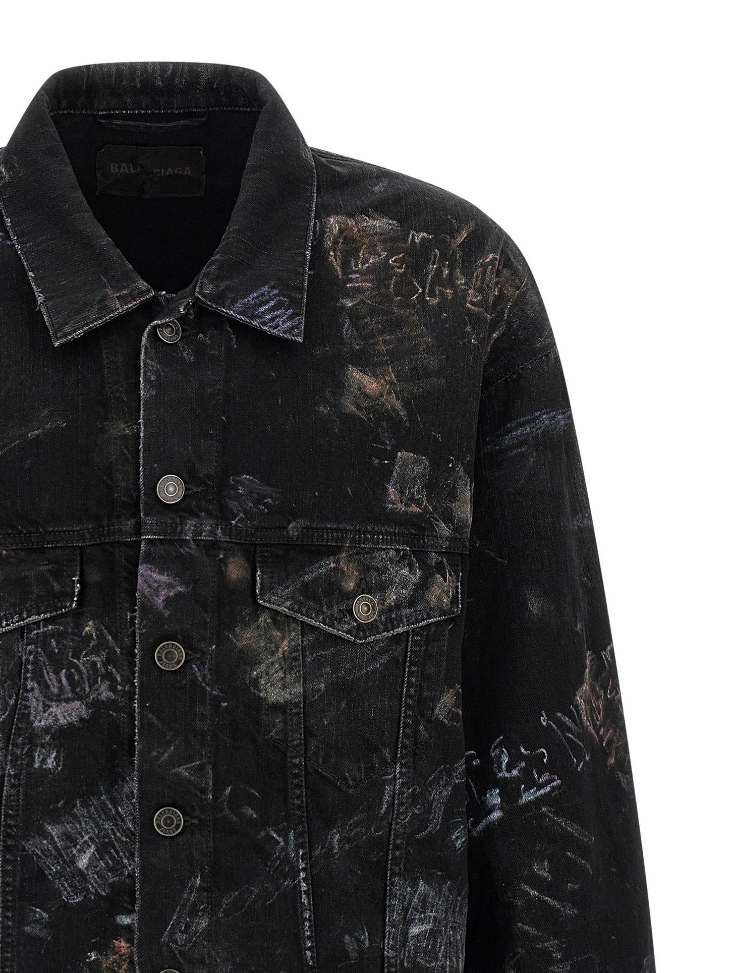 Trucker Jacket by Balenciaga for men in denim cotton black features a city-ready silhouette, detailed with pockets and a city-ready shirt-collar neckline.