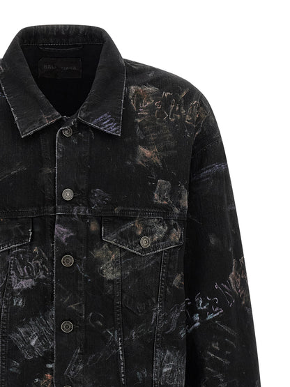 Trucker Jacket by Balenciaga for men in denim cotton black features a city-ready silhouette, detailed with pockets and a city-ready shirt-collar neckline.