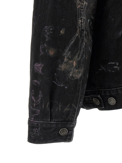 Trucker Jacket by Balenciaga for men in denim cotton black features a dramatic silhouette, showcasing a sophisticated and distinctive pockets for a dramatic aesthetic.