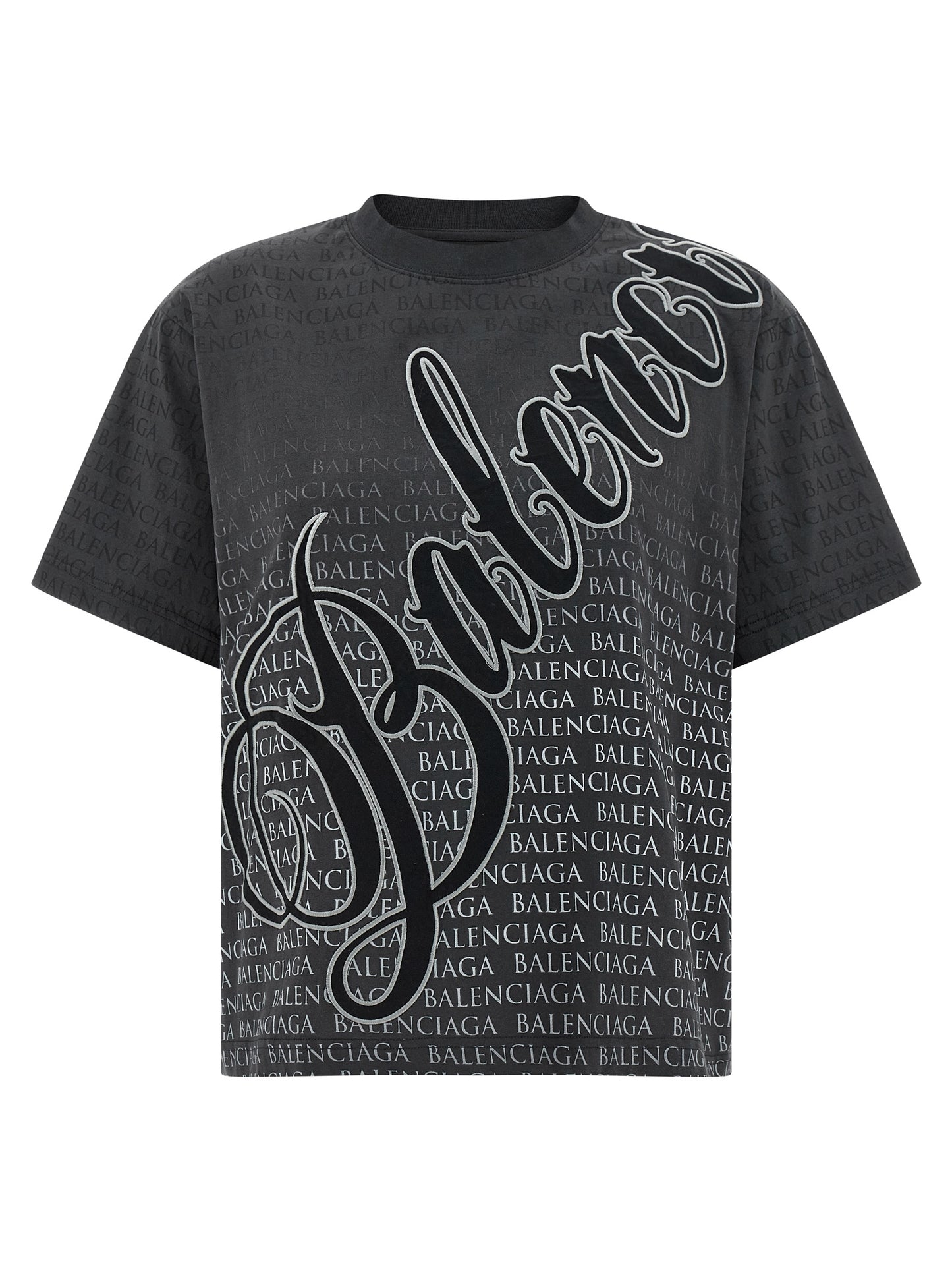 T-Shirt by Balenciaga for women in cotton gradient, black & print showcases a fashionable silhouette, elegantly detailed with a fashionable short-sleeve and for a sophisticated, high-fashion look.