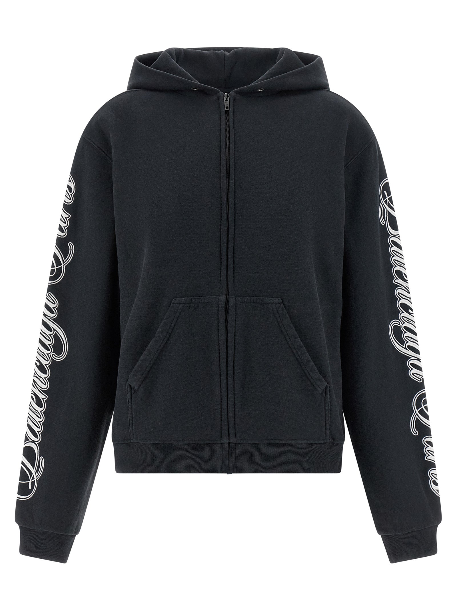 Sweatshirt Hoodie by Balenciaga for women in cotton black features a slouchy chic silhouette, detailed with a slouchy chic long-sleeve and a signature hooded neckline for an elevated aesthetic.