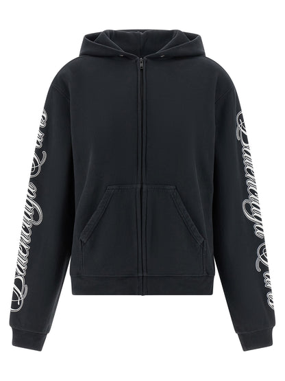 Sweatshirt Hoodie by Balenciaga for women in cotton black features a slouchy chic silhouette, detailed with a slouchy chic long-sleeve and a signature hooded neckline for an elevated aesthetic.