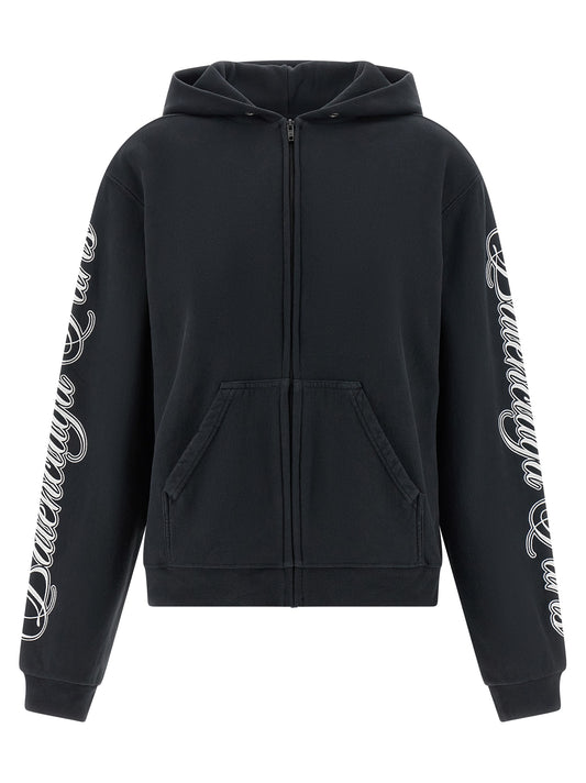 Sweatshirt Hoodie by Balenciaga for women in cotton black features a slouchy chic silhouette, detailed with a slouchy chic long-sleeve and a signature hooded neckline for an elevated aesthetic.