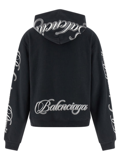 Sweatshirt Hoodie by Balenciaga for women in cotton black features a authentic silhouette, showcasing a sophisticated hooded neckline and authentic detail for a refined finish.