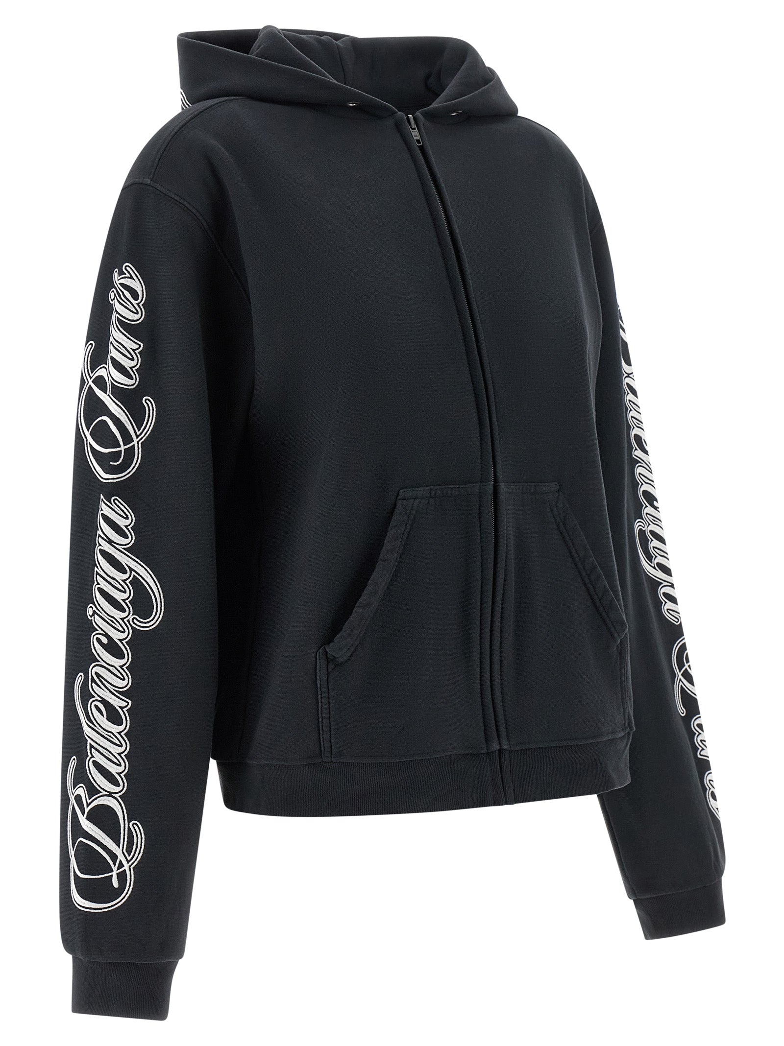Sweatshirt Hoodie by Balenciaga for women in cotton black features a edgy silhouette, detailed with a edgy hooded neckline and for a refined finish.