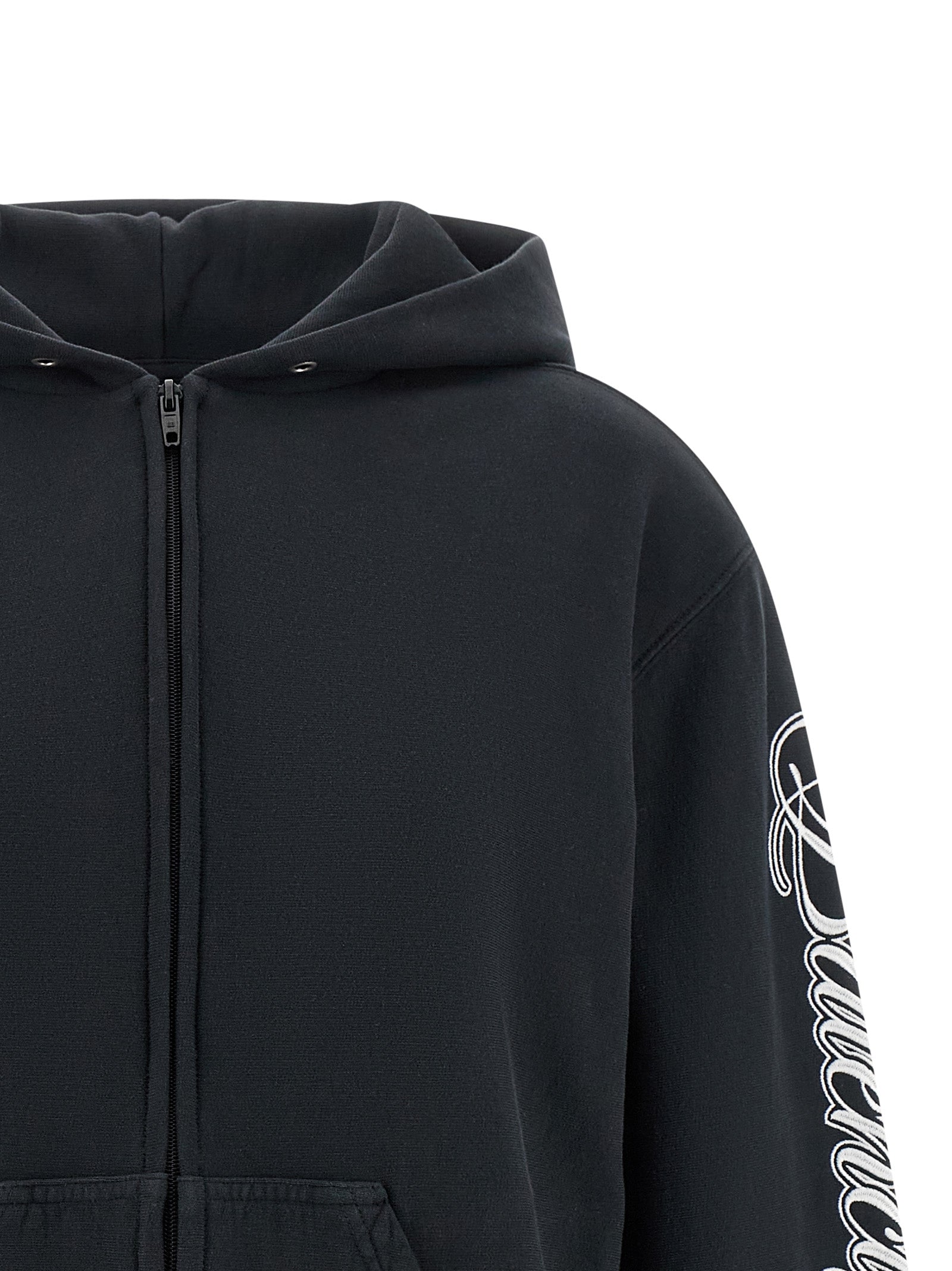 Sweatshirt Hoodie by Balenciaga for women in cotton black features an luminous silhouette, showcasing a sophisticated hooded neckline and for a truly luminous look.