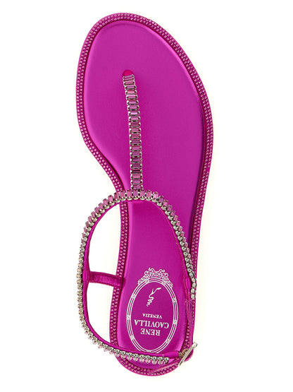 Flat Flip-Flop Sandals by RENE CAOVILLA for women in silk viscose leather & rhinestone fuchsia features an architectural design from the Women's Silk Viscose Leather & Rhinestone Flat Flip-Flop Sandals collection, defined by a architectural flat and for a architectural finish.