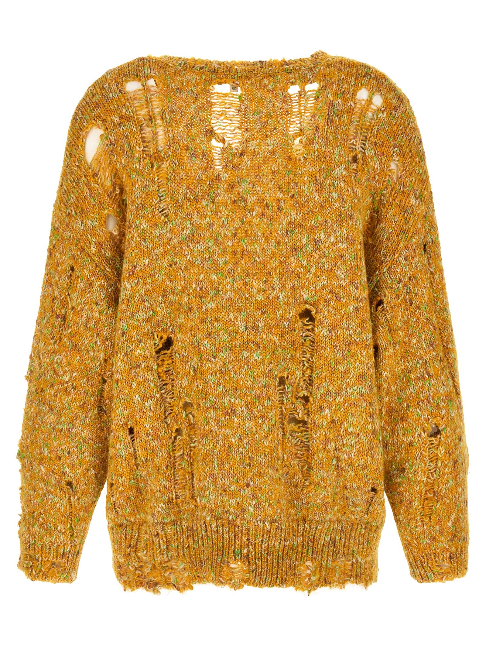 Cardigan by R13 for women in poly cotton alpaca wool & leather bicolour, yellow & patterned features a nuanced silhouette with a refined v-neck neckline and nuanced detailing for a sophisticated look.