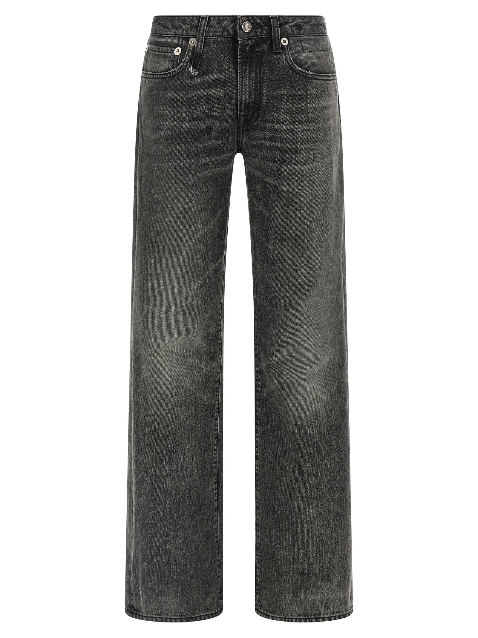 Jeans by R13 for women in denim cotton gray & signature presents a tailored silhouette, showcasing a tailored straight-leg and long cut with a refined low rise for a truly tailored aesthetic.