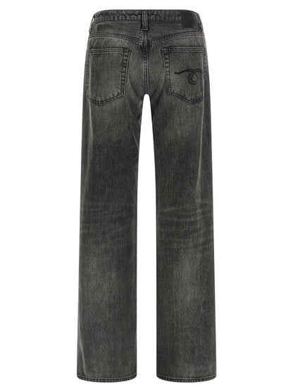 Jeans by R13 for women in denim cotton gray & signature features a polished silhouette with a polished straight-leg, reaching a polished long and finished with a polished low rise.