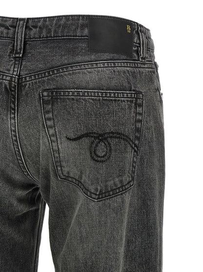 Jeans by R13 for women in denim cotton gray & signature features an sartorial straight-leg and long with a low rise cut for a sartorial finish.