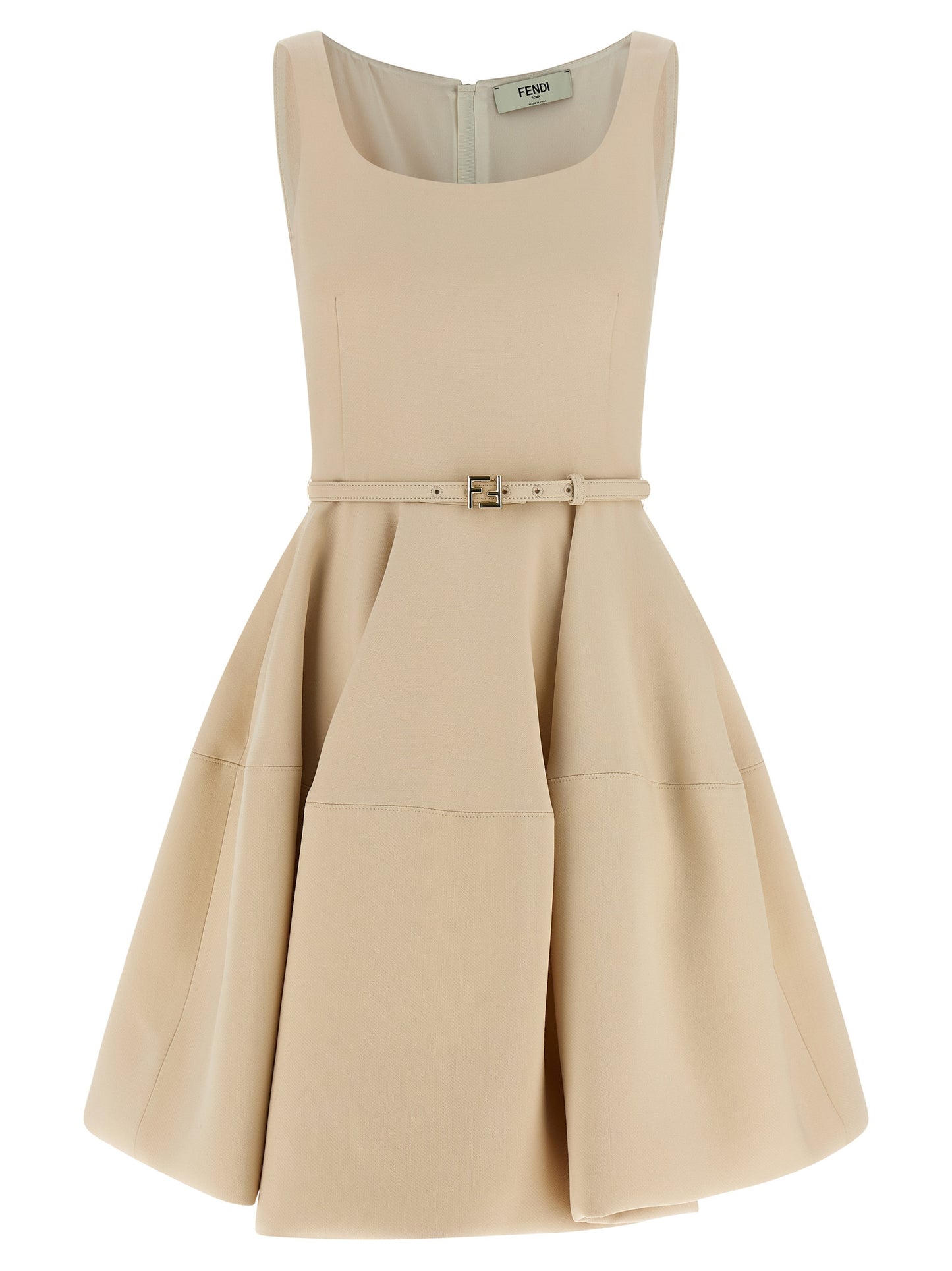 Dress by Fendi for women in wool & silk multicolor & pink features an cute silhouette, detailed with a sleeveless and round neckline that elegantly flows into a cute short mini.