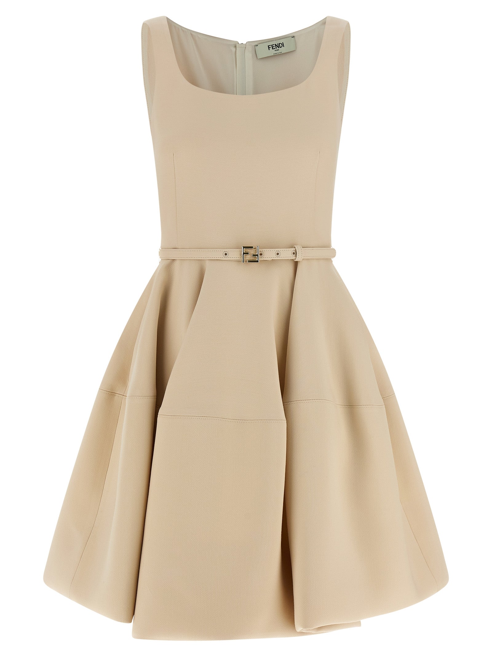 Dress by Fendi for women in wool & silk multicolor & pink features an cute silhouette, detailed with a sleeveless and round neckline that elegantly flows into a cute short mini.