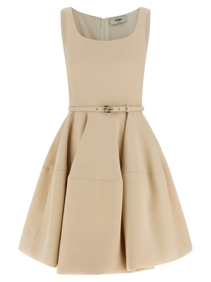 Dress by Fendi for women in wool & silk multicolor & pink features an cute silhouette, detailed with a sleeveless and round neckline that elegantly flows into a cute short mini.