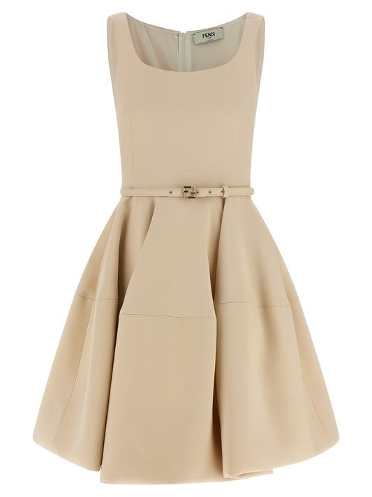 Dress by Fendi for women in wool & silk multicolor & pink features an cute silhouette, detailed with a sleeveless and round neckline that elegantly flows into a cute short mini.