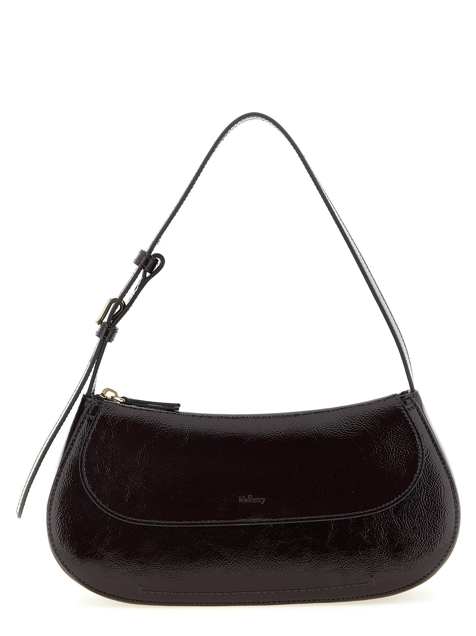Shoulder Flap Bag by Mulberry for women in calfskin leather purple showcases a statuesque silhouette, artfully detailed with a secure snap, flap, magnetic & buckle, organized , and versatile shoulder-strap, adjustable-strap & handle for a statuesque look.