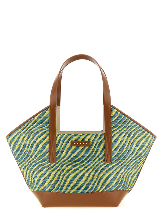 Marni Waves Faux Patent Leather Tote Bag - Bicolour Green