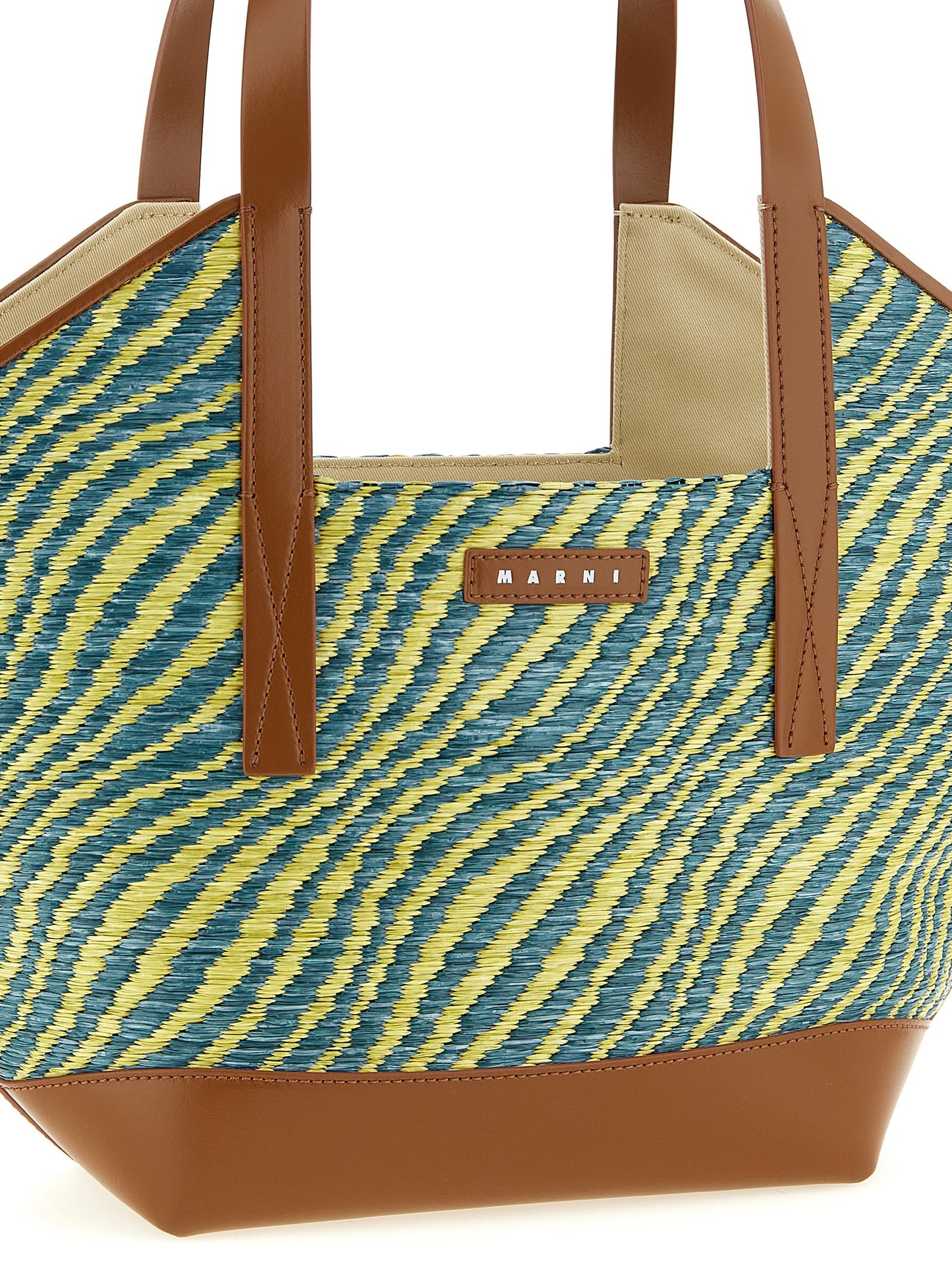 Marni Waves Faux Patent Leather Tote Bag - Bicolour Green