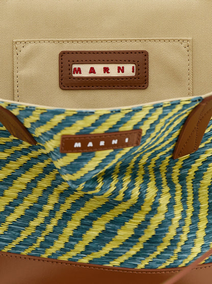 Marni Waves Faux Patent Leather Tote Bag - Bicolour Green