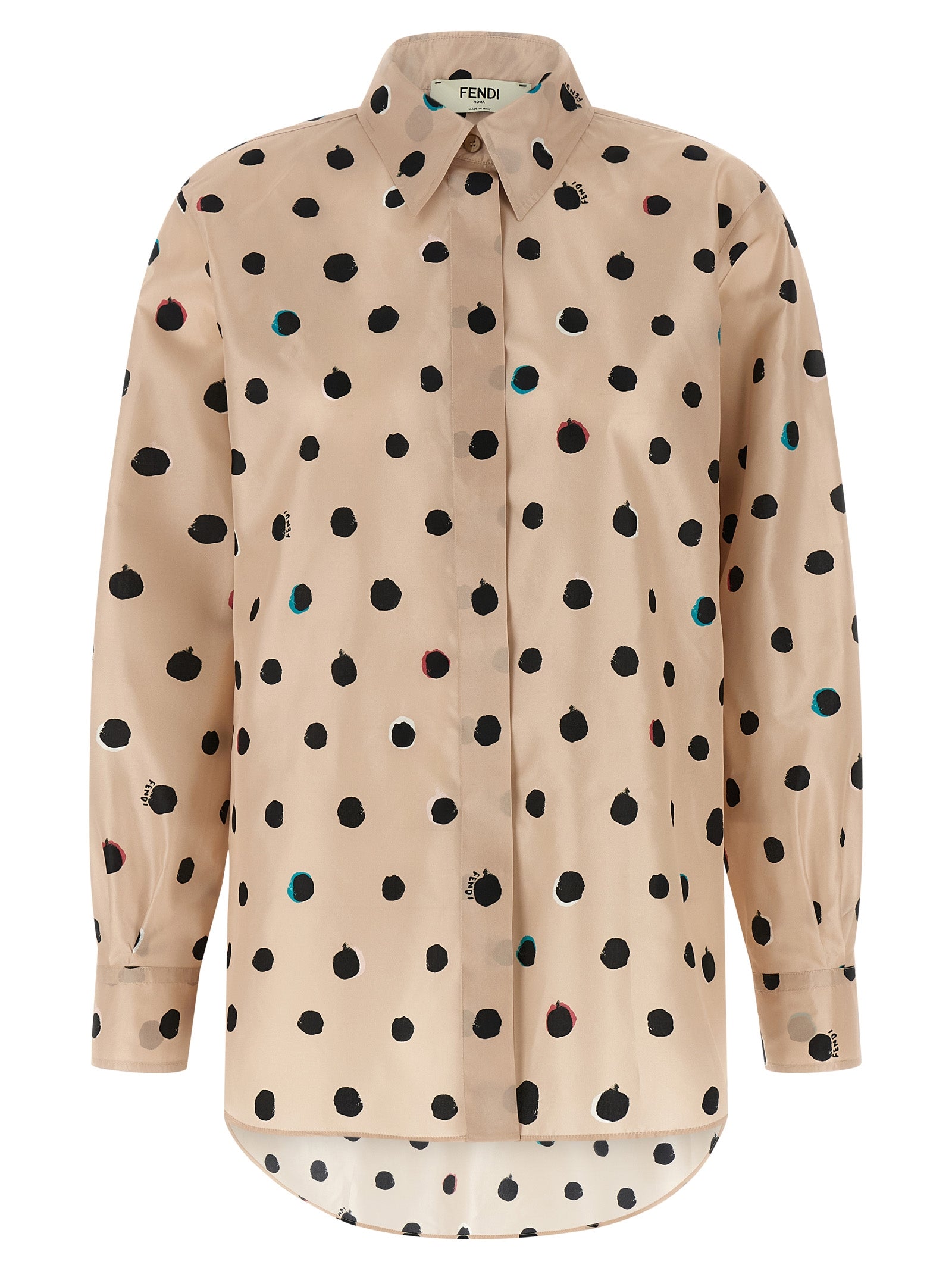 Blouse by Fendi for women in silk multicolor, pink, dots & print showcases a sublime silhouette, artfully detailed with a sublime and for a sophisticated, sublime finish.