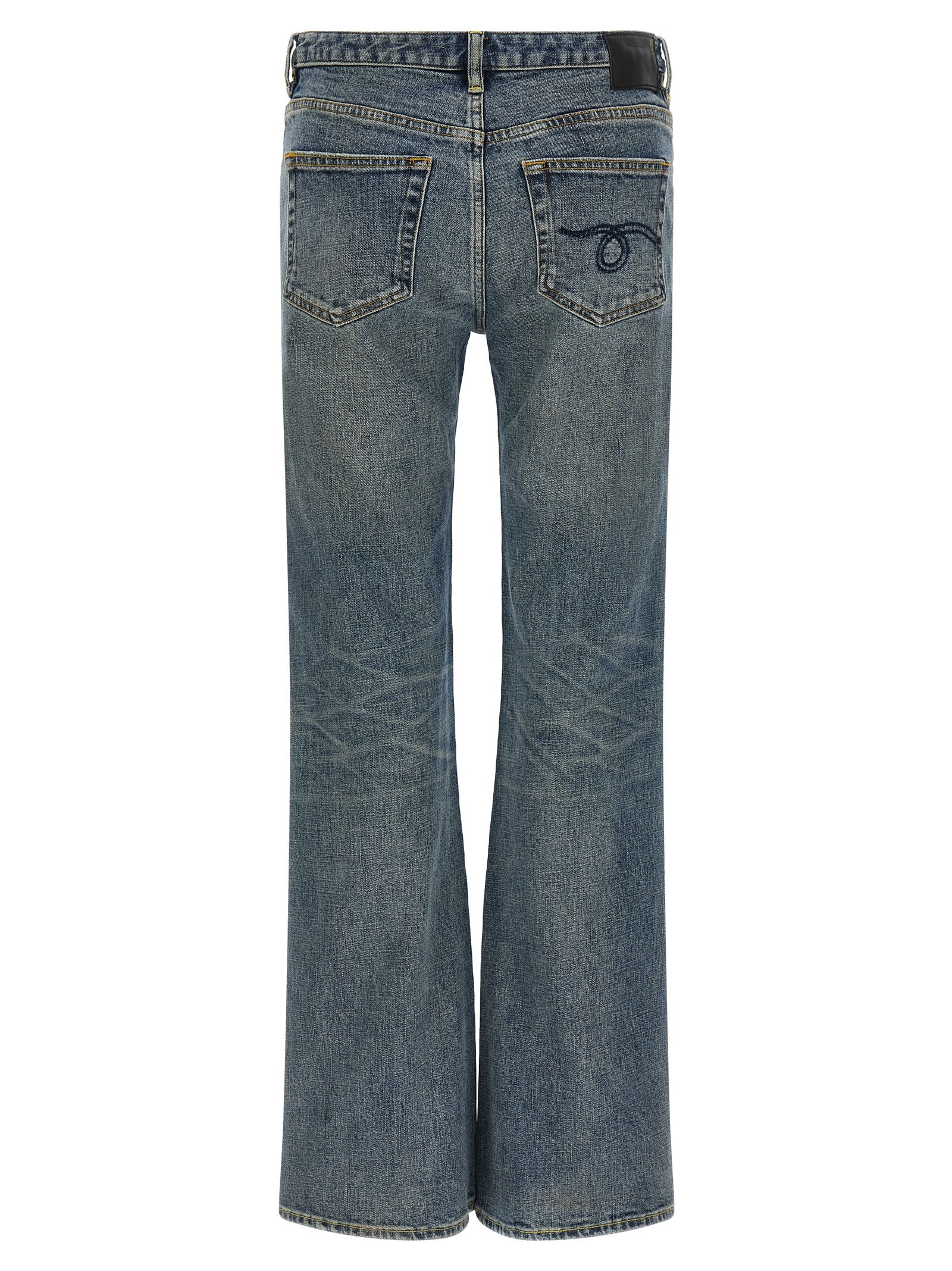 Jeans by R13 for women in polyurethane & denim cotton blue & signature features a polished silhouette with a polished straight-leg & flared, reaching a polished long and finished with a polished low rise.